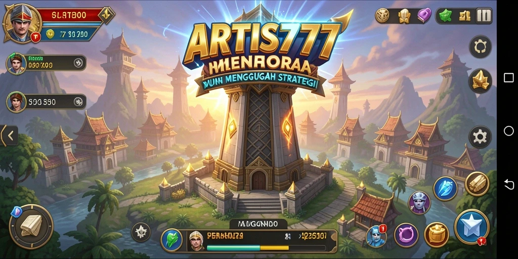 Tangkapan layar ARTIS777 menampilkan aksi menara mempertahankan wilayah dari musuh.