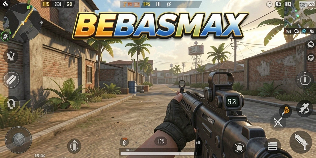 Screenshot utama BEBASMAX menampilkan aksi seru dalam gameplay TPS.