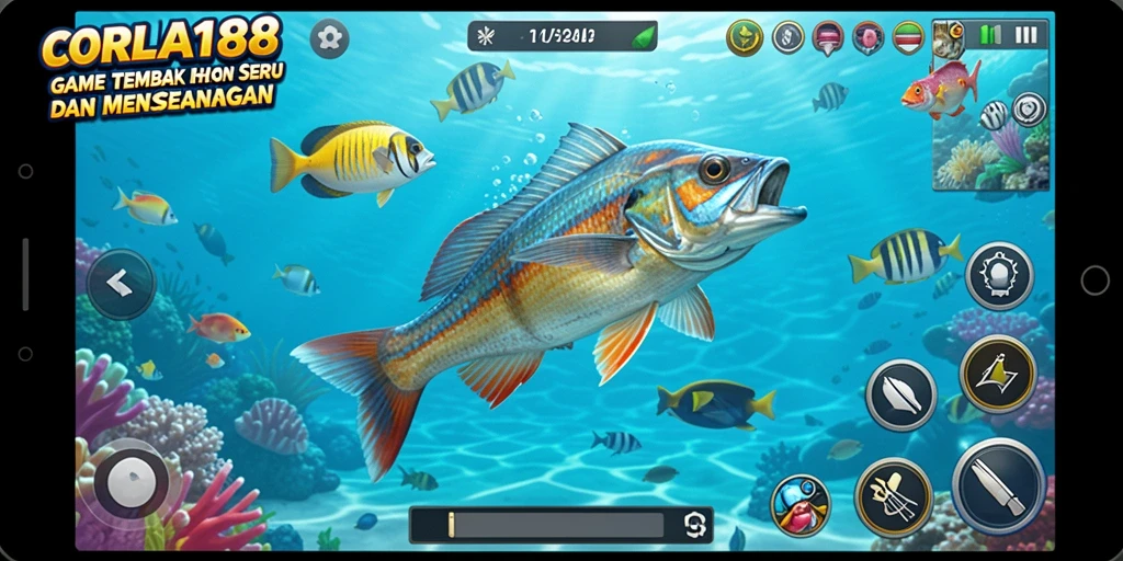 Screenshot gameplay yang menampilkan serunya aksi tembak ikan.