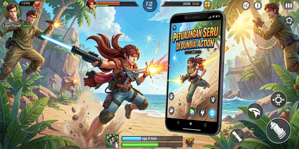 Screenshot F32 menampilkan aksi seru di medan perang