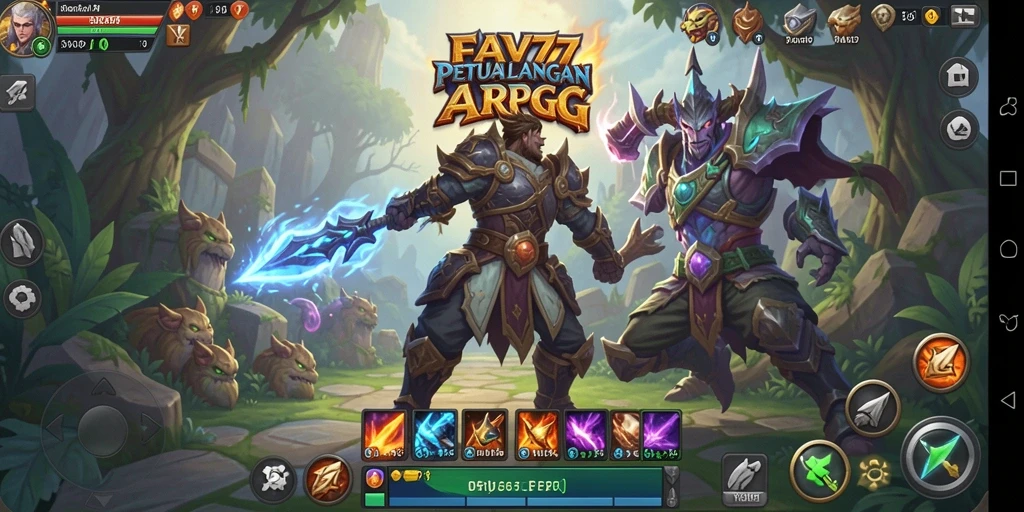 Screenshot gameplay FAV77 menampilkan pertarungan melawan monster epik.