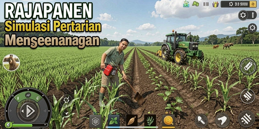 Tampilan gameplay <strong>RAJAPANEN</strong> dengan suasana pertanian yang indah.