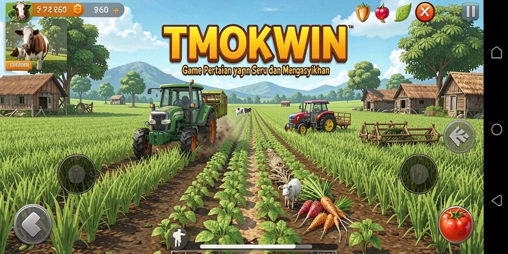 Tampilan screenshot TMOKWIN menampilkan aktivitas bertani yang seru dan interaktif.