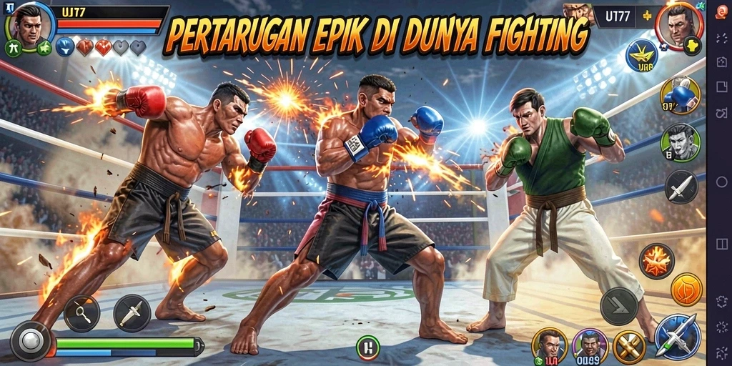 Tampilan gameplay UT77 yang seru saat bertarung di arena.